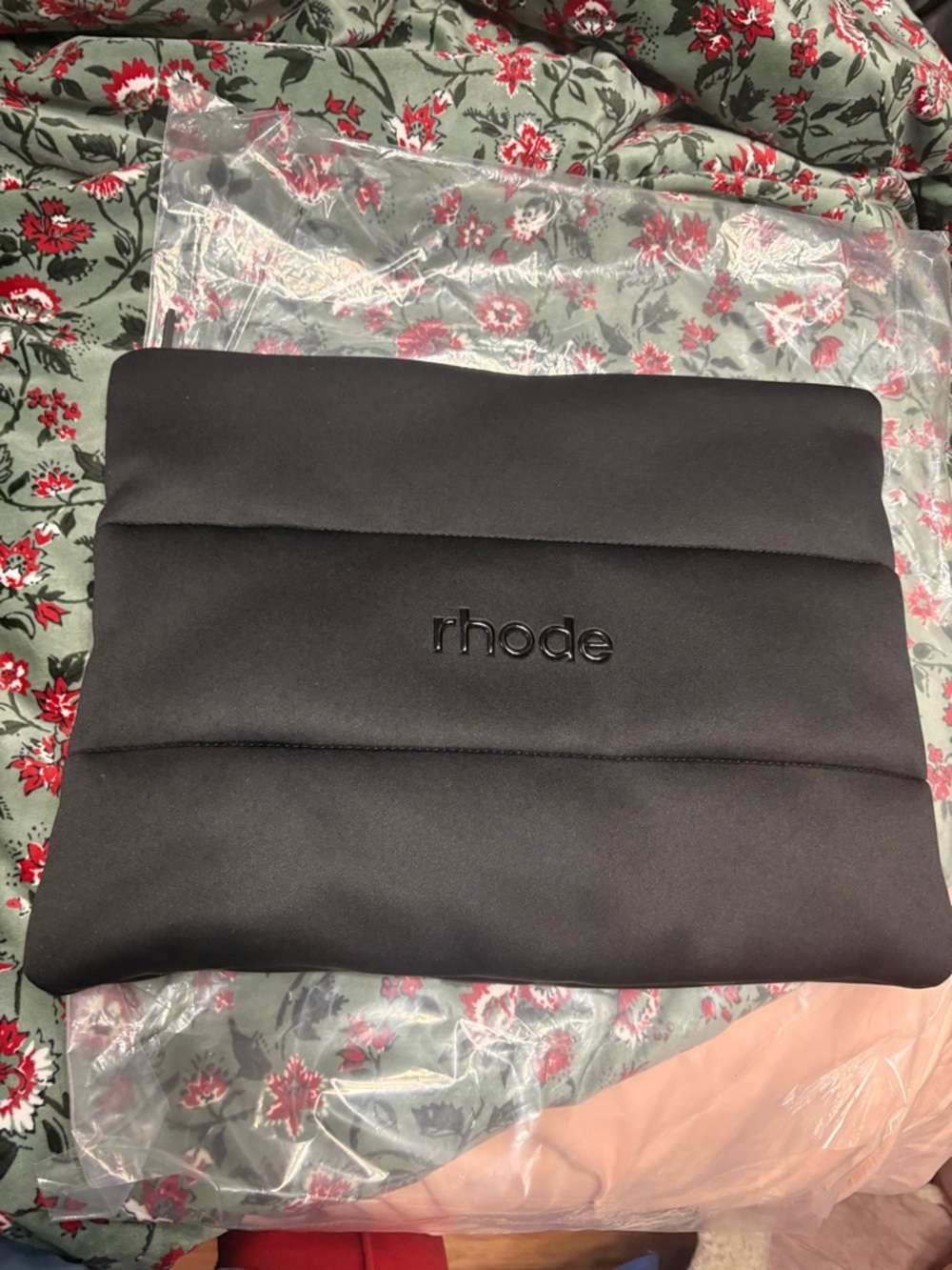 rhode Black Quilted Zip Pouch with Logo Pull